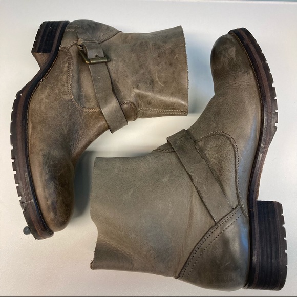 HINGE Siesta Leather Distressed Moto Boots Buckles - Picture 3 of 13